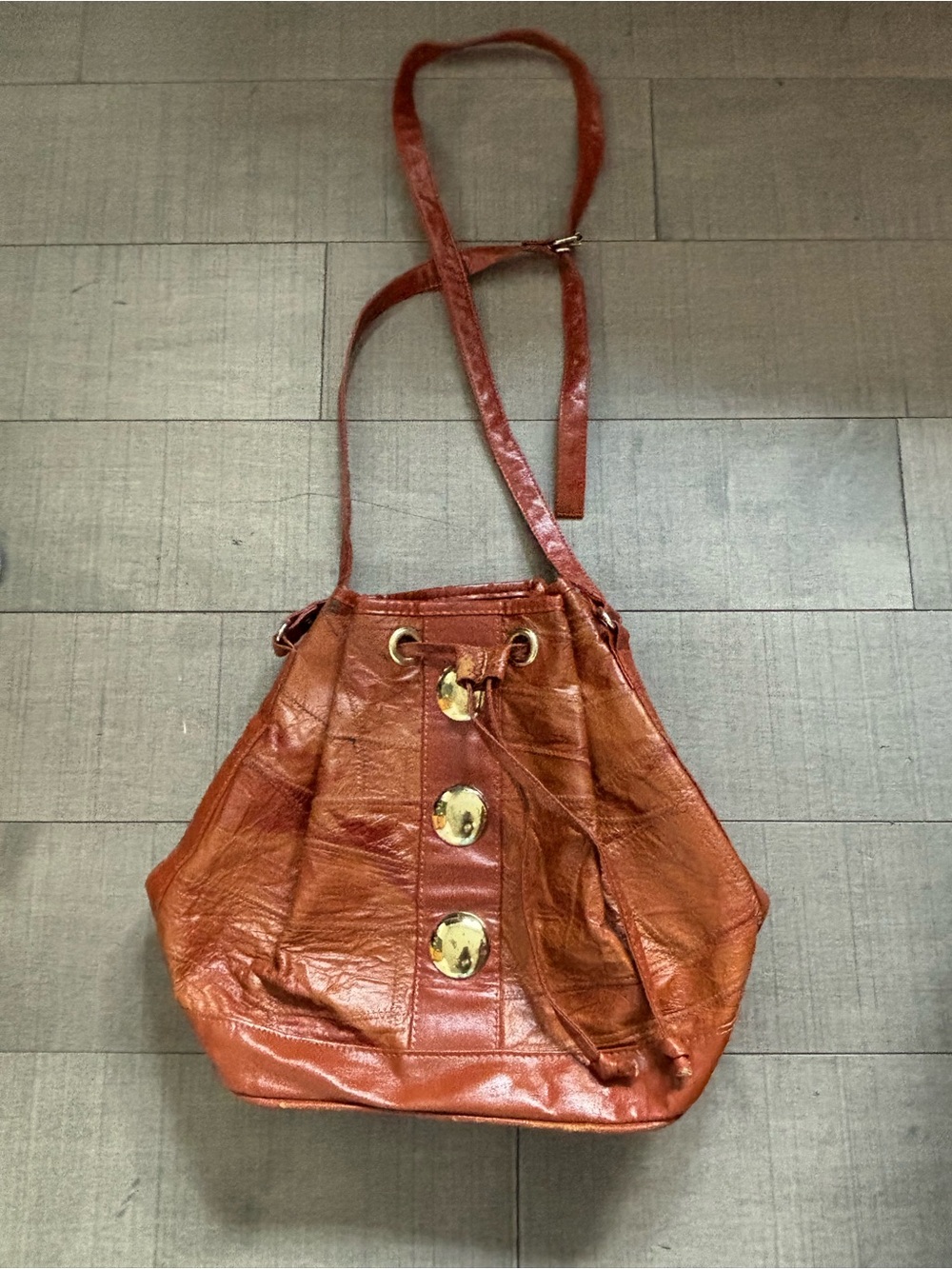 ❤️🔥5/$25❤️🔥Vintage Leather Western Patchwork Drawstring Bag